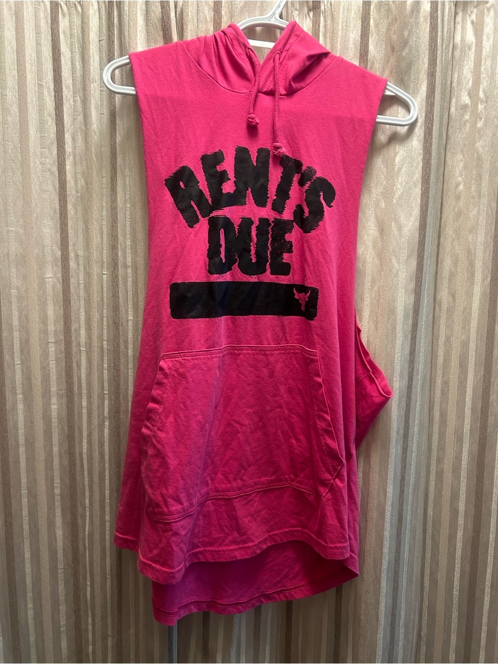 Project Rock Sleeveless Hoodie Tank with "Rent's Due", Hot Pink, Men’s Size XL